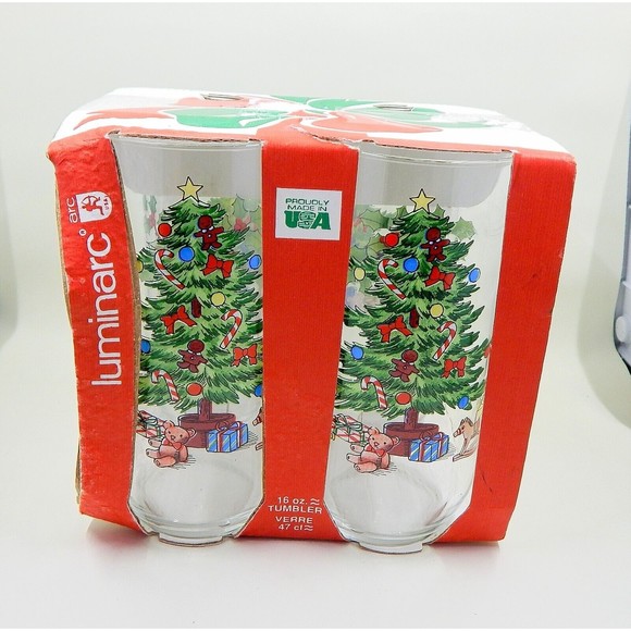 Luminarc Noel Glass Christmas Tree Star Tumblers Cooler 16 OZ Set of 4 - Picture 1 of 8
